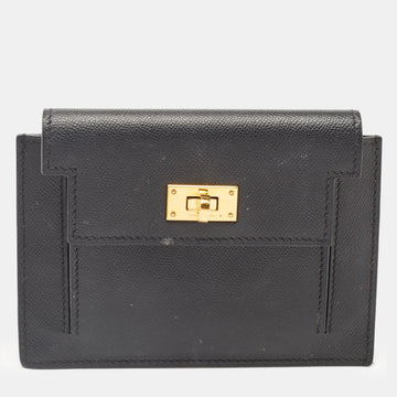 HERMES Black Epsom Leather Kelly Pocket Compact Wallet
