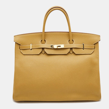 HERMES Curry Clemence Leather Gold Finish Birkin 40 Bag