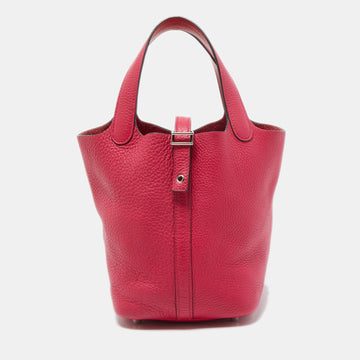 HERMES Rose Mexico/Rouge de Coeur Taurillon Clemence Leather Picotin Lock 18 Bag