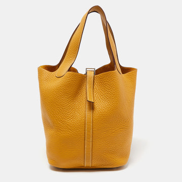 Hermes Curry Taurillon Clemence Leather Picotin Lock 22 Bag