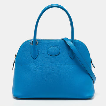 HERMES Bleu Izmir Epsom Leather Bolide 27 Bag