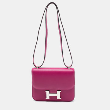Hermes Rose Pourpre Evercolor Leather Palladium Finish Constance 18 Mini Bag