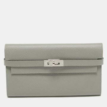 HERMES Gris Mouette Epsom Leather Kelly Classic Wallet