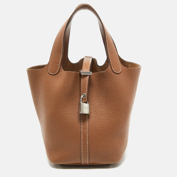 HERMES Gold Clemence Leather Picotin Lock 18 Bag