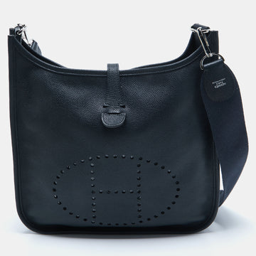 Hermes Bleu Buit Epsom Leather Evelyne III PM Bag