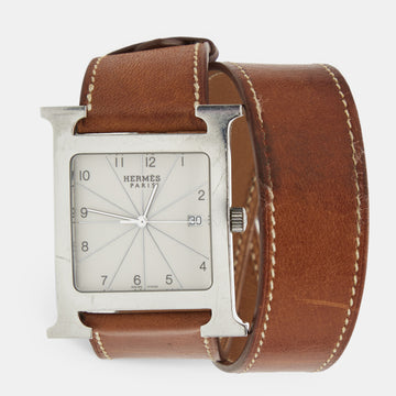 Hermes White Stainless Steel Leather Heure HH1.810 Women's Wristwatch 31 mm