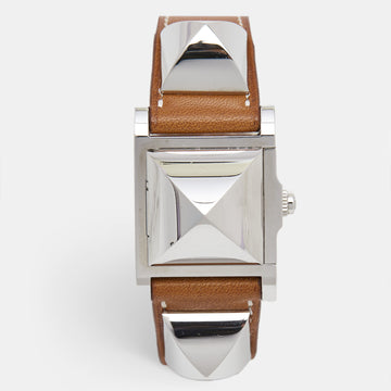 HERMES Silver Stainless Steel Leather Medor W028321WW00 Women's Wristwatch 23 mm