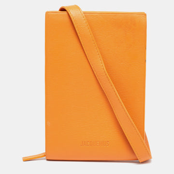 JACQUEMUS Orange Leather Le Gadju Neck Wallet