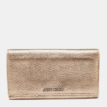 JIMMY CHOO Metallic Rose Gold Leather Flap Continental Wallet
