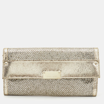 JIMMY CHOO Gold Glitter and Leather Reese Continental Clutch