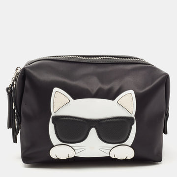 KARL LAGERFELD Black Nylon and Leather K/Ikonik Choupette Cosmetic Pouch