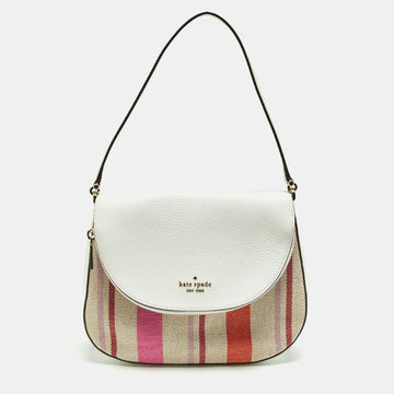 KATE SPADE Multicolor Striped Canvas and Leather Medium Leila Top Handle Bag