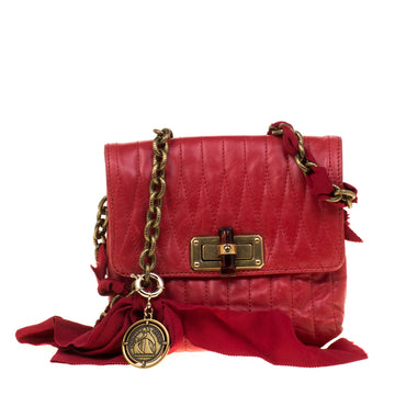 Lanvin Red Quilted Leather Mini Pop Crossbody Bag