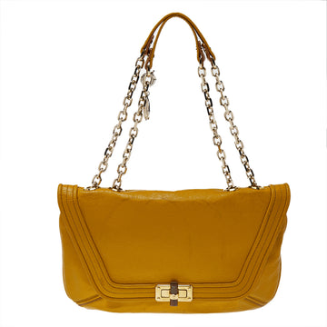 Lanvin Yellow Crinkled Leather Happy Flap Shoulder Bag