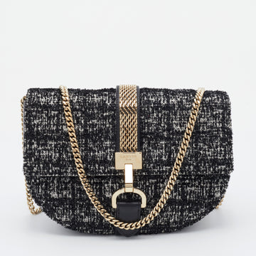 Lanvin Black Leather and Lame Fabric Chain Crossbody Bag