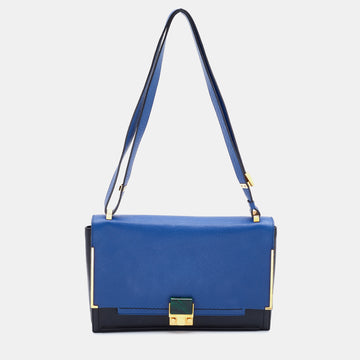 Lanvin Black/Blue Leather Flap Crossbody Bag