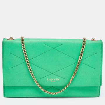 LANVIN Green Leather Flap Chain Clutch
