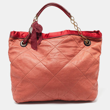 LANVIN Rust/Red Leather/Satin and Patent Leather Amalia Cabas Tote