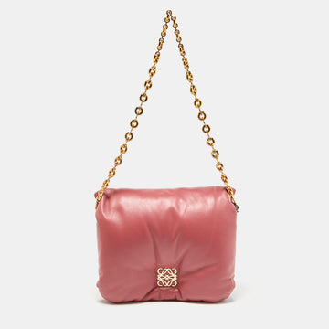 LOEWE Old Rose Leather Goya Chain Shoulder Bag