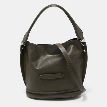 LONGCHAMP Olive Green Leather 3D Bucket Bag
