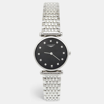 Longines Black Stainless Steel Diamond La Grande Classique L4.209.4.58.6 Women's Wristwatch 24.50 mm