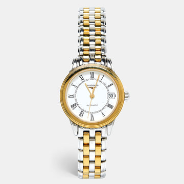 Longines White Two Tone Stainless Steel Flagship L42743217 Women's Wristwatch 26 mm