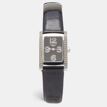 LONGINES Black Stainless Steel Diamond Leather Dolce Vita L5.502.0.51.2 Women's Wristwatch 22.5 mm