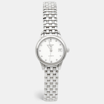 LONGINES White Stainless Steel Diamond Flagship L4.274.4.27.6 Women's Wristwatch 26 mm