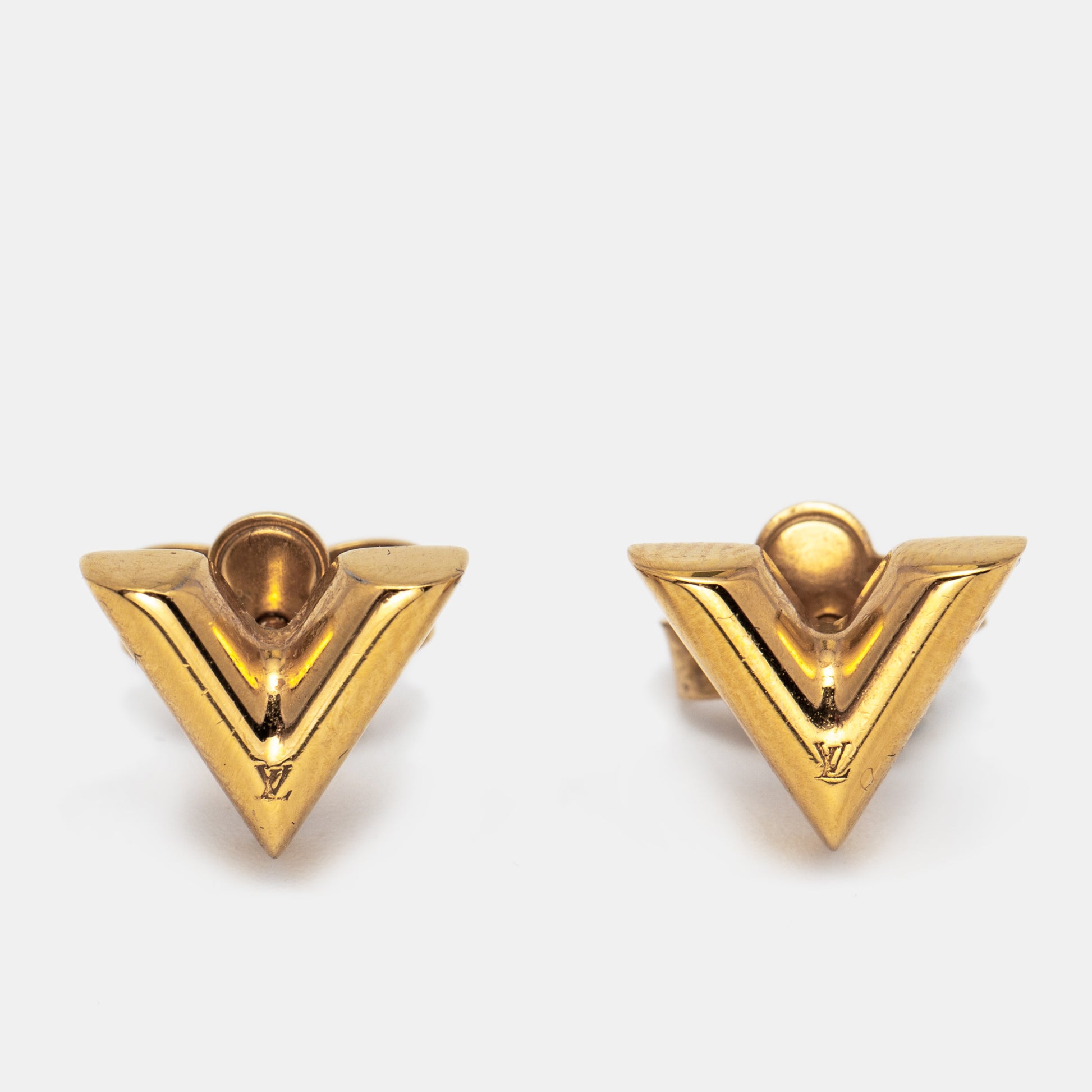 Louis Vuitton Essential V Gold Tone Stud Earrings