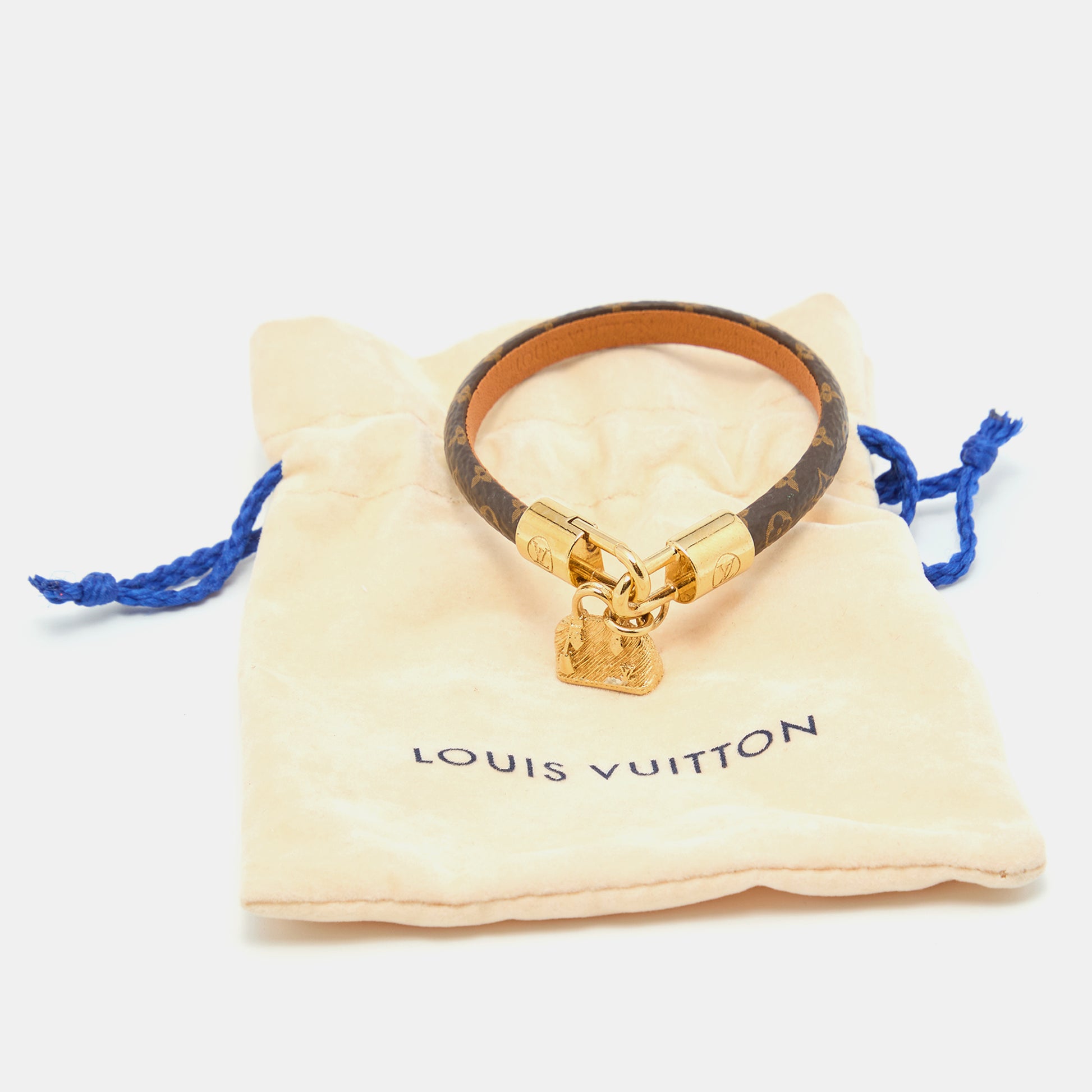 Louis Vuitton Alma Brown Canvas Gold Tone Charm Bracelet Louis Vuitton