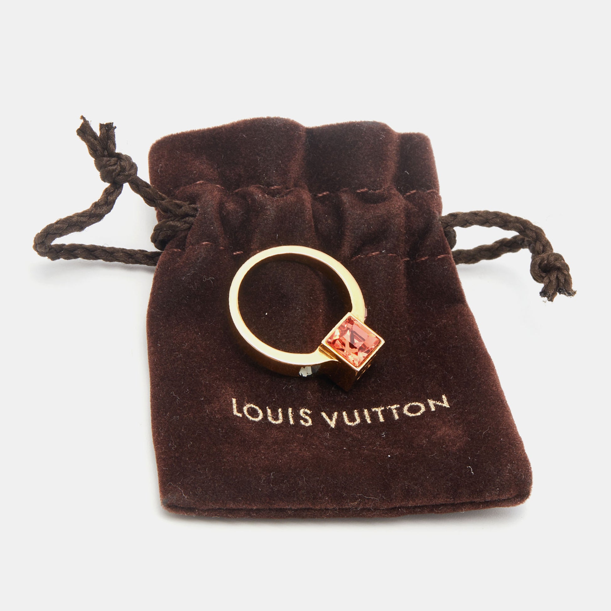 Louis Vuitton Gamble Crystal Gold Tone Ring Size EU 53