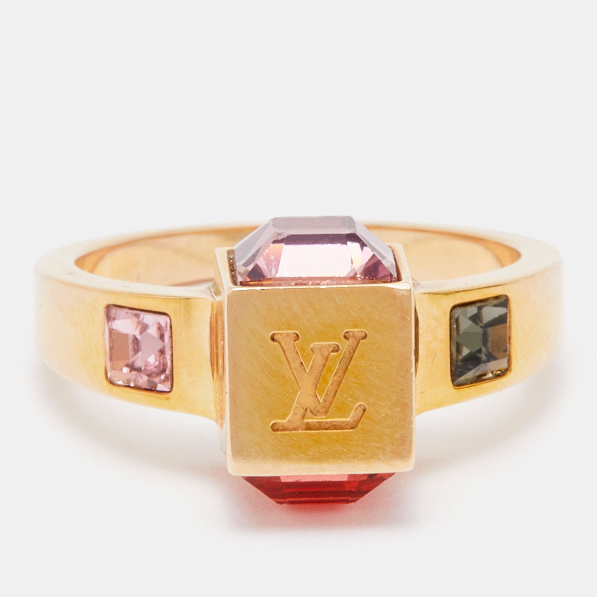 Louis Vuitton Ring Gamble Crystal Gold M65097 stone Ladies US Size 6.5  EU53.5