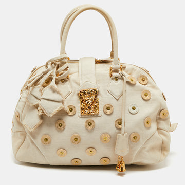 Louis Vuitton Cream Canvas Polka Dot Panama Bowly Bag