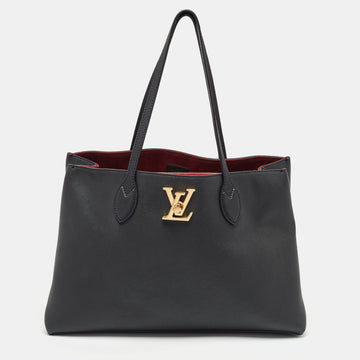 LOUIS VUITTON Black Leather Lockme Shopper Bag