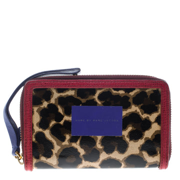 Marc by Marc Jacobs Brown/Red Leopard Print Coated Canvas Wingman Wallet
