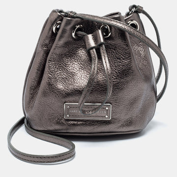 Marc By Marc Jacobs Brown Metallic Leather Mini Drawstring Bucket Bag