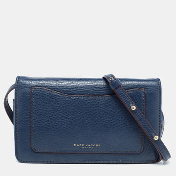 MARC JACOBS Navy Blue Leather Recruit Wallet on Strap