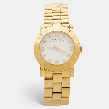 MARC BY MARC JACOBS White Yellow Gold Plated Stainless Steel Amy MBM3056 Women's Wristwatch 36 mm