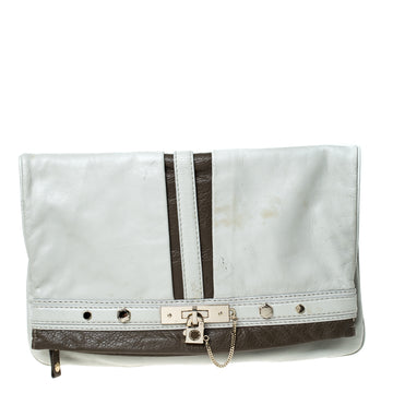 Marc by Marc Jacobs Light Grey/Brown Leather Magazine Fold Over Clutch