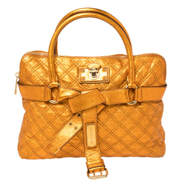 Marc Jacobs Metallic Orange Quilted Leather Bruna Belted Tote