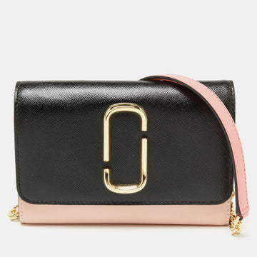 Marc Jacbos Pink/Black Leather Snapshot Wallet On Chain