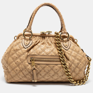 Marc Jacobs Beige Quilted Ostritch Leather Stam Satchel