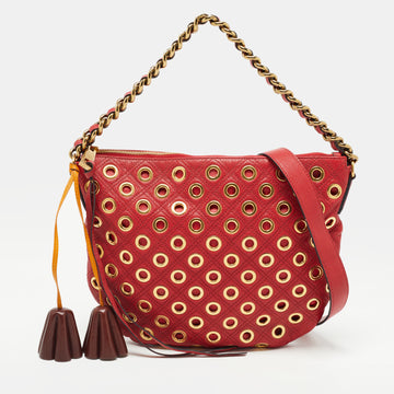 Marc Jacobs Red Eyelets Quilted Leather Nomad Hobo