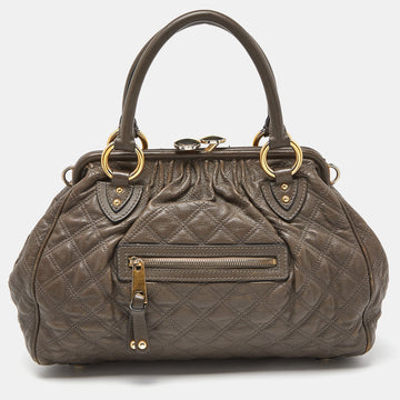 MARC JACOBS Khaki Beige Quilted Leather Stam Satchel