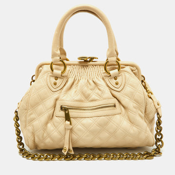 MARC JACOBS Light Beige Quilted Leather Stam Satchel