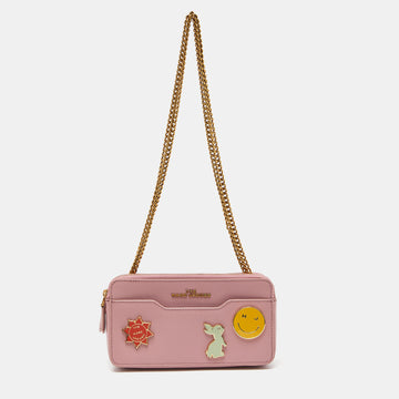 MARC JACOBS Pink Leather Double Zip Chain Clutch