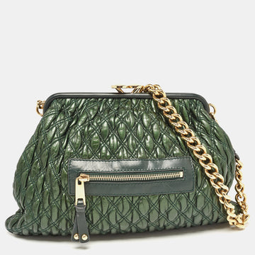 MARC JACOBS Metallic Green Quilted Leather Stam Shoulder Bag