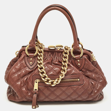 MARC JACOBS Burgundy Quilted Leather Stam Satchel