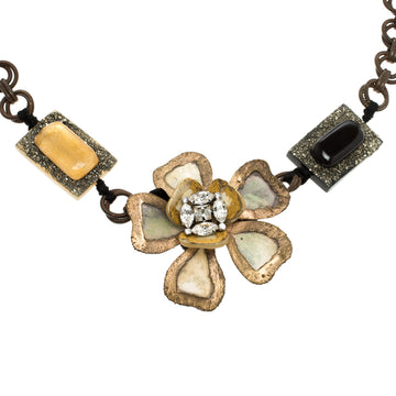 Marni Flower Crystal Resin Metal Embellished Statement Tie-up Necklace