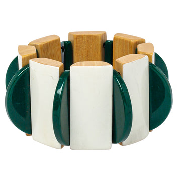 Marni White/Green Resin Wooden Stretch Bracelet
